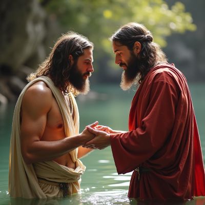John the Baptist preparing to baptise Jesus